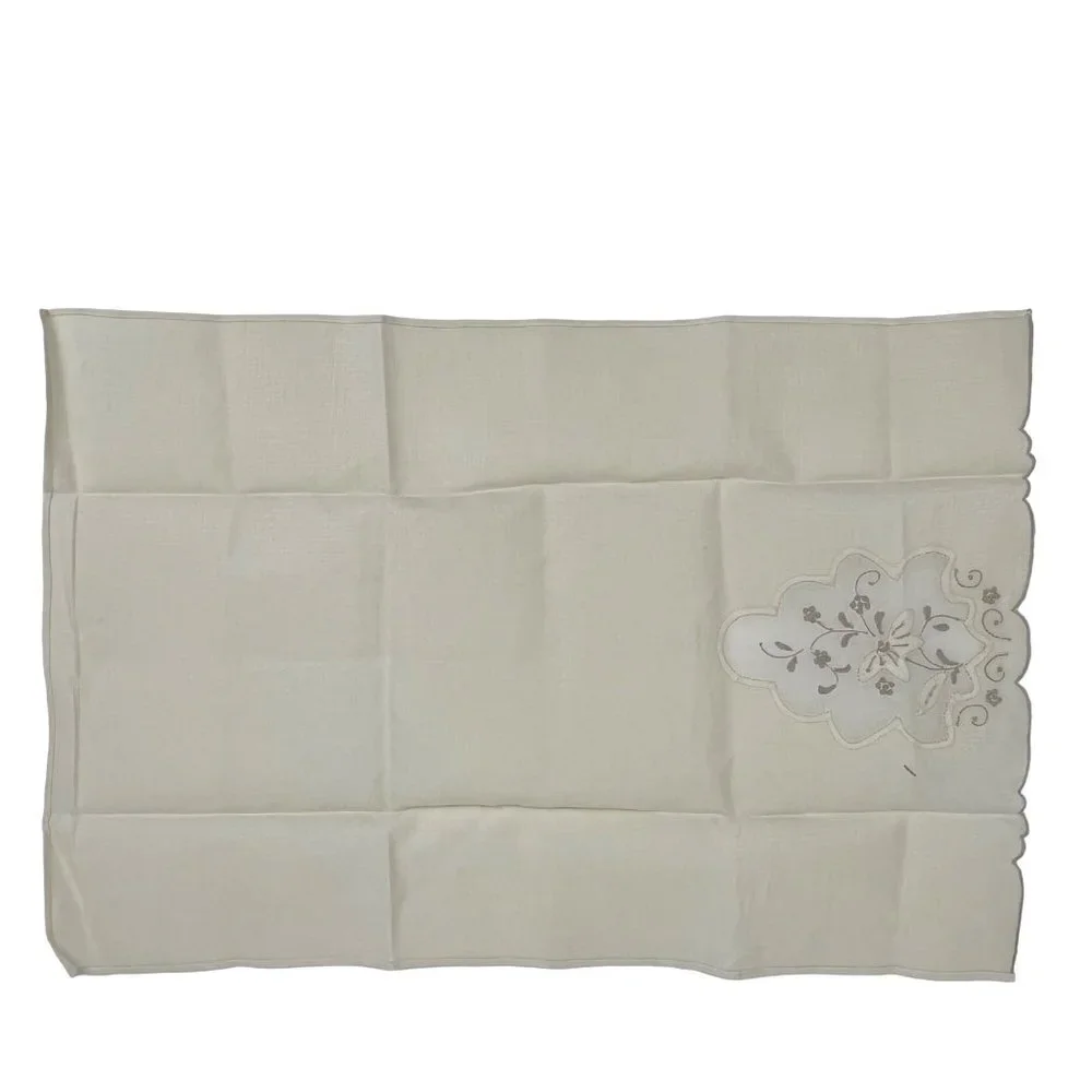Vintage Set of 2 Beige Floral Embroidered Tea Towels